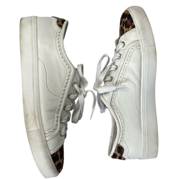 Ann Taylor White Leather Leopard Print Haircalf Fashion Sneaker Women's Sz 8.5 - Picture 4 of 8
